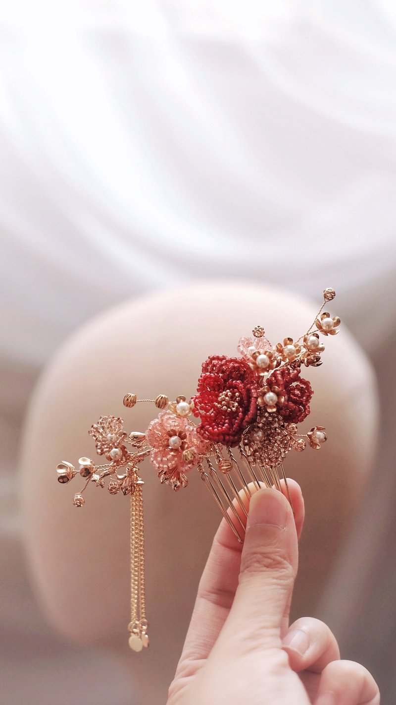 Bridal Headpiece华丽新娘中式头饰(日本米珠花),裙褂旗袍发饰 - 发饰 - 珍珠 红色
