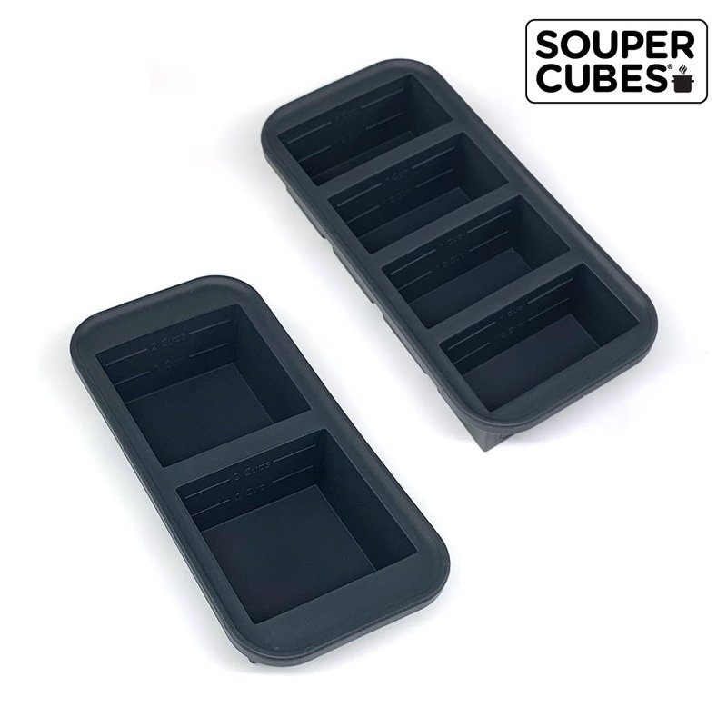 【Souper Cubes】多功能食品级硅胶保鲜盒_曜石灰2件组(2格+4格) - 便当盒/饭盒 - 硅胶 黑色