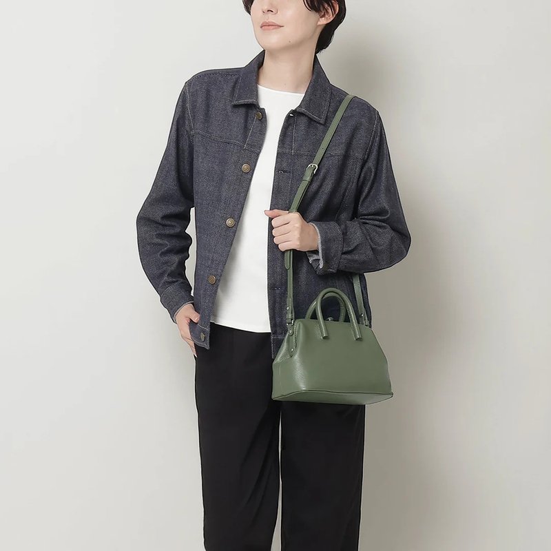 Full Open 经典迷你波士顿包-卡其绿 - 侧背包/斜挎包 - 真皮 绿色