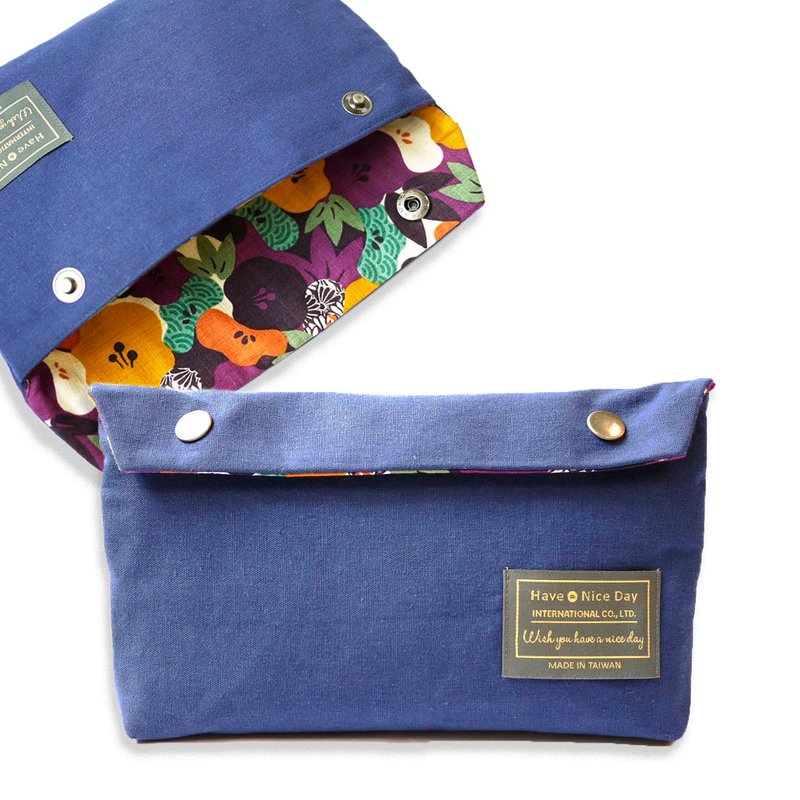Have A Nice Day【十分充裕】3C物品收纳包-夜幕蓝 × 紫花百放 - 化妆包/杂物包 - 棉．麻 蓝色
