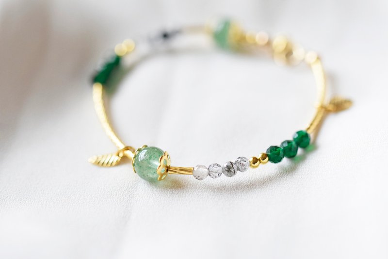 小农庄。绿尖晶 绿草莓晶 黑发晶 18K包金 水晶 手链 - 手链/手环 - 水晶 绿色