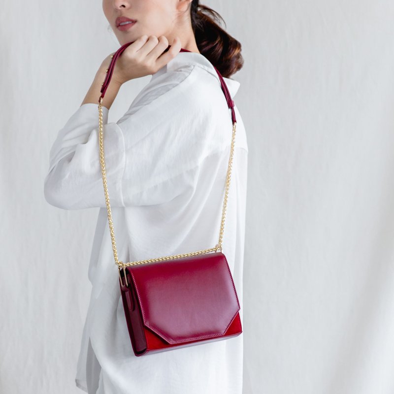 PANDORA SMALL - SMALL MINIMAL WOMAN LEATHER SHOULDER BAG-MAROON/ DEEP RED - 侧背包/斜挎包 - 真皮 红色