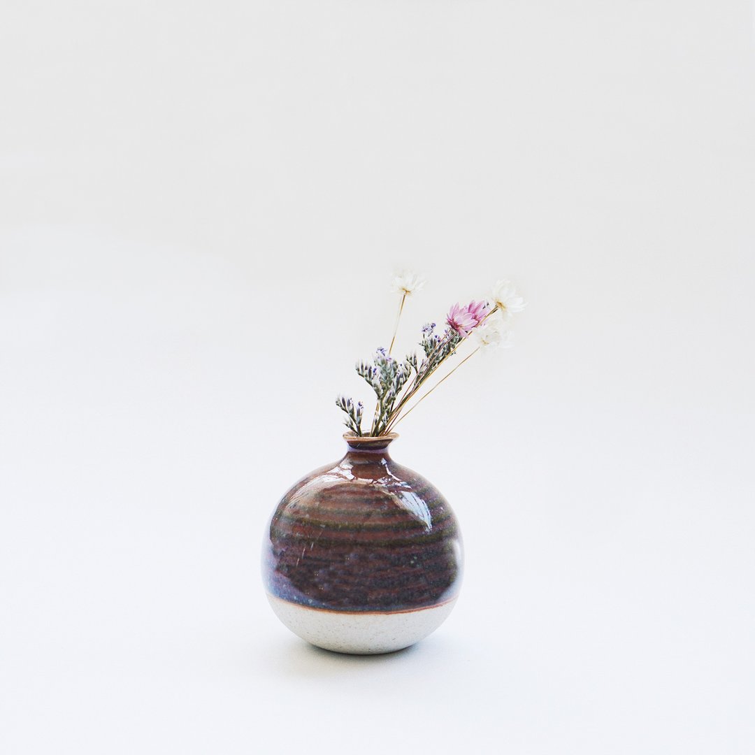 手工陶瓷迷你花器 - 紫薇红 - 花瓶/陶器 - 瓷 紫色