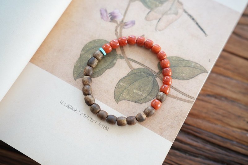 8mm天然原矿南红 沉香设计单圈手串手串s - 手链/手环 - 半宝石 红色