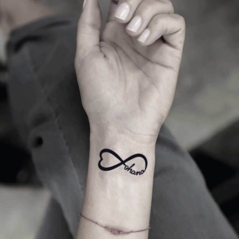 OhMyTat 永远的亲人 Ohana Infinity 刺青图案纹身贴纸 (4 张) - 纹身贴 - 纸 黑色