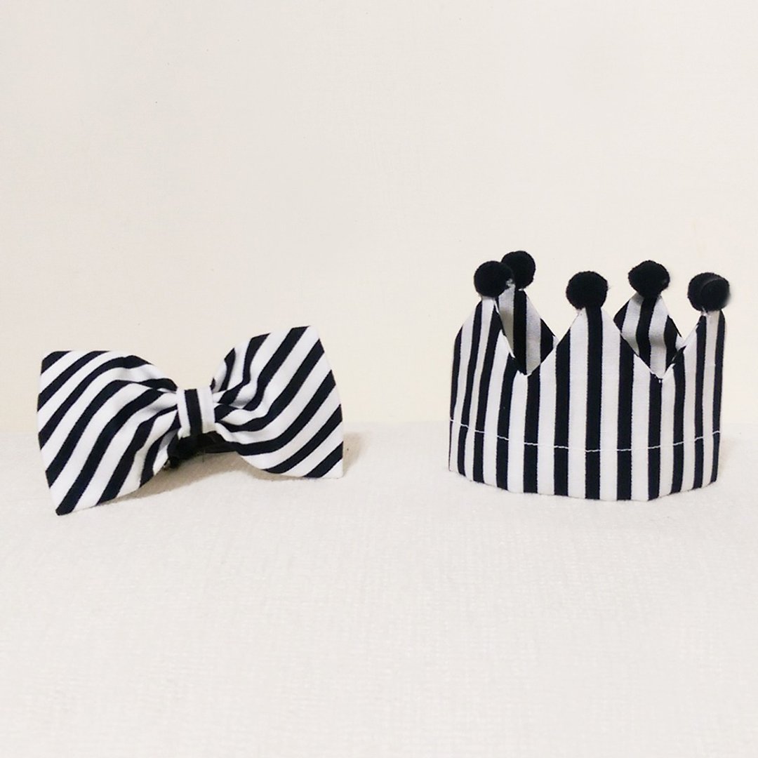 Ella Wang Design Crown 皇冠帽 + Bowtie 领结 宠物 庆生 套组 - 项圈/牵绳 - 棉 黑色