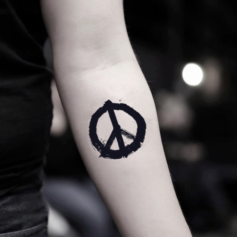 OhMyTat 和平标志符号 Peace Sign 刺青图案纹身贴纸 (2 张) - 纹身贴 - 纸 黑色