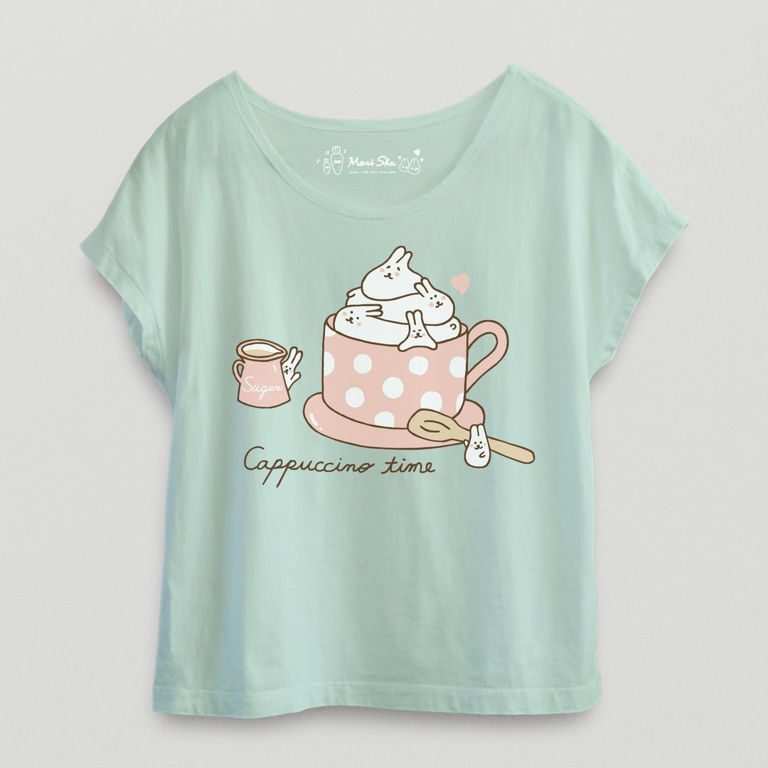 麻糬兔卡布奇诺T-shirt - 女装短裤 - 棉．麻 绿色