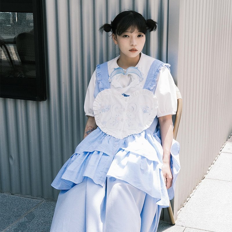 Meugler牛稠岛 动物天堂 Lolita兔子桃心抽绳围裙 叠穿甜美背带裙 - 洋装/连衣裙 - 聚酯纤维 蓝色