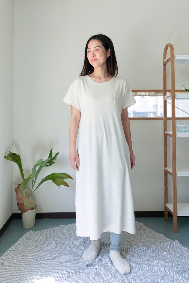 花卉网眼纱长洋装【100%有机棉】 - 洋装/连衣裙 - 棉．麻 白色