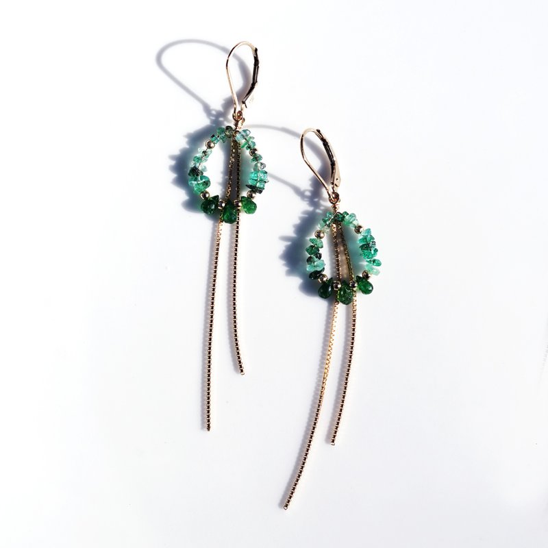 3WAY dress-up earrings Britt-Marie with emerald and green garnet - 耳环/耳夹 - 宝石 绿色
