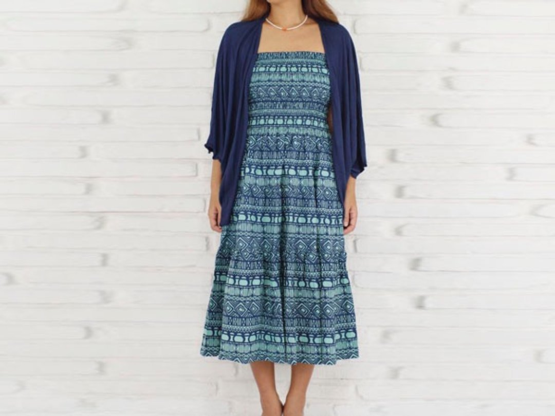 Ethnic print Tiered Dress <Blue> - 洋装/连衣裙 - 其他材质 卡其色