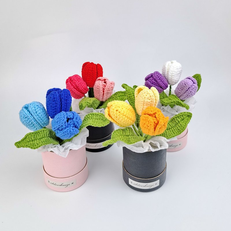 郁金香盆花 手钩花 生日礼物 小盆花 情人节 母亲节 家居摆设 - 摆饰 - 聚酯纤维 多色