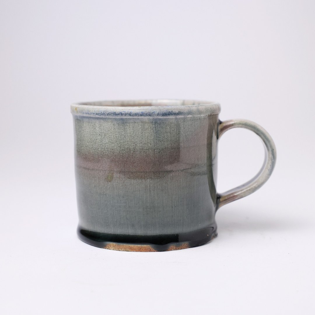 明芽窑 | 柴烧青瓷萩蓝把杯 陶杯 杯子 咖啡杯 灰蓝 粉红 H6 - 咖啡杯/马克杯 - 陶 灰色