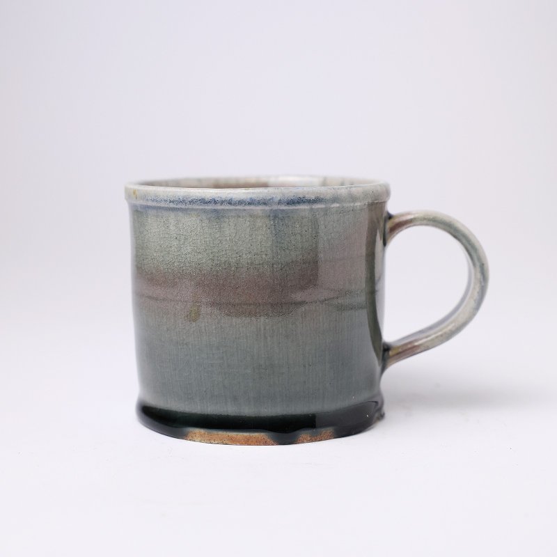 明芽窑 | 柴烧青瓷萩蓝把杯 陶杯 杯子 咖啡杯 灰蓝 粉红 H6 - 咖啡杯/马克杯 - 陶 灰色
