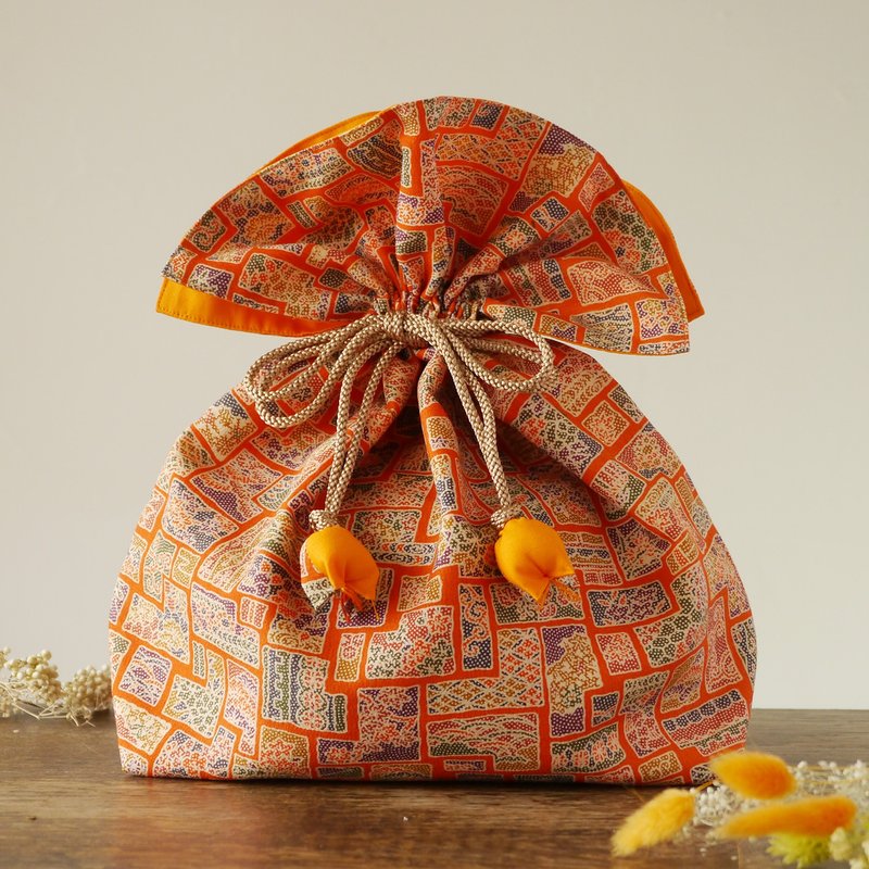 Kimono purse FUGURO large size that brings happiness - 化妆包/杂物包 - 棉 橘色