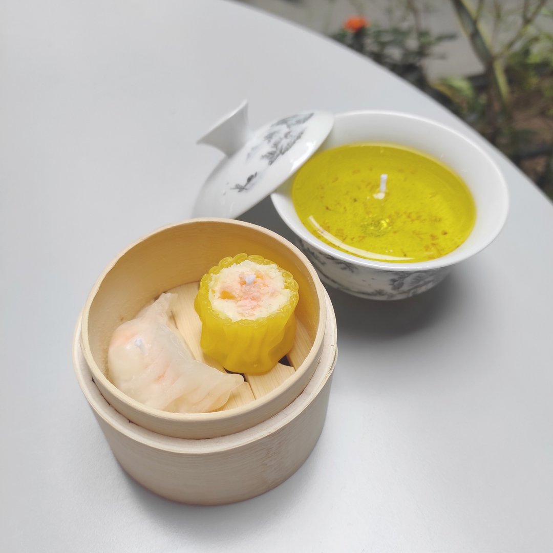 香港手信 (配礼盒) - 一盅两件 - 中式点心虾饺蜡烛及茶香蜡烛 - 蜡烛/烛台 - 蜡 