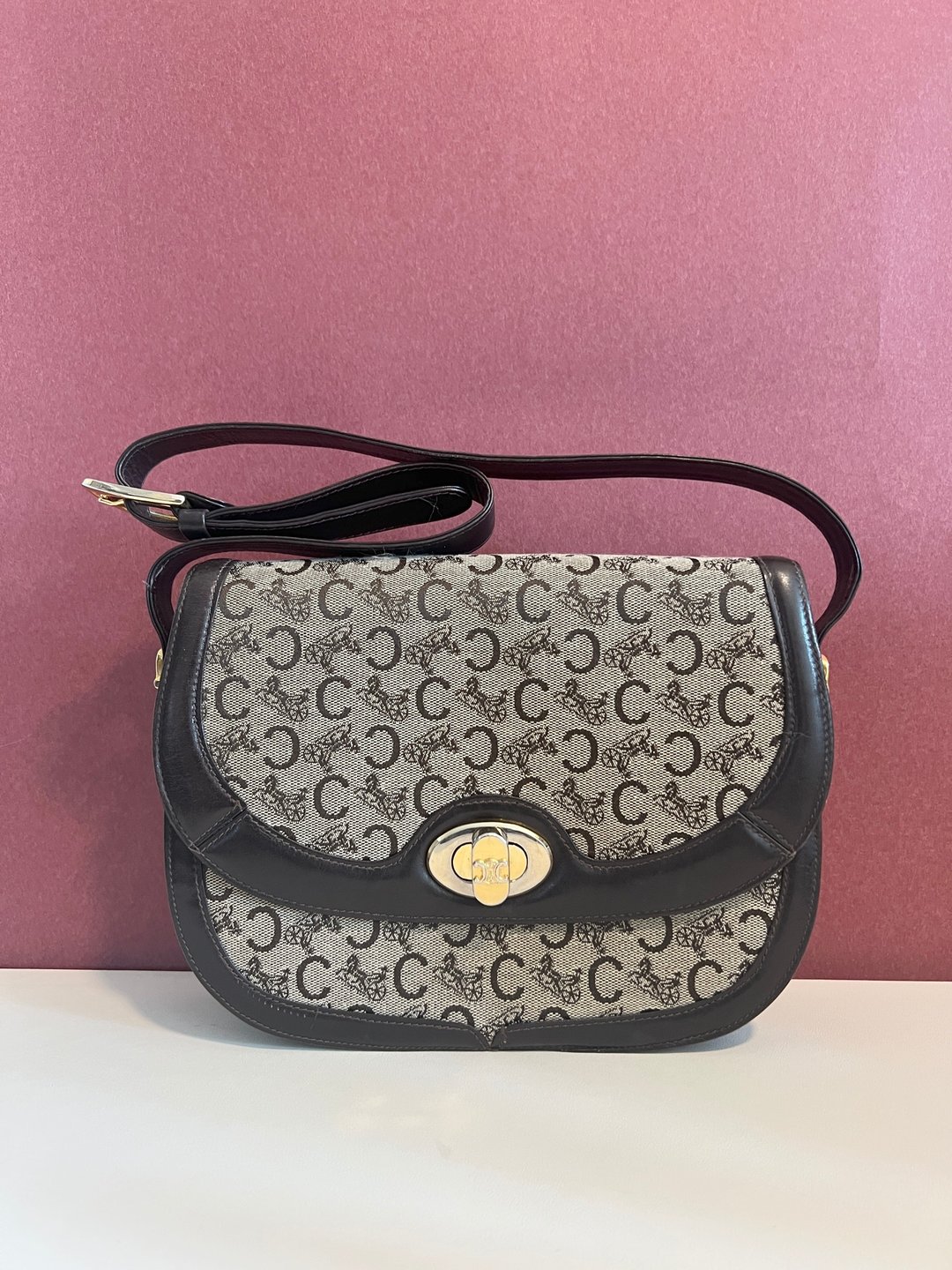 Celine 中古马车扣啡色腋下包肩背侧背斜背袋 日本vintage - 手提包/手提袋 - 真皮 咖啡色