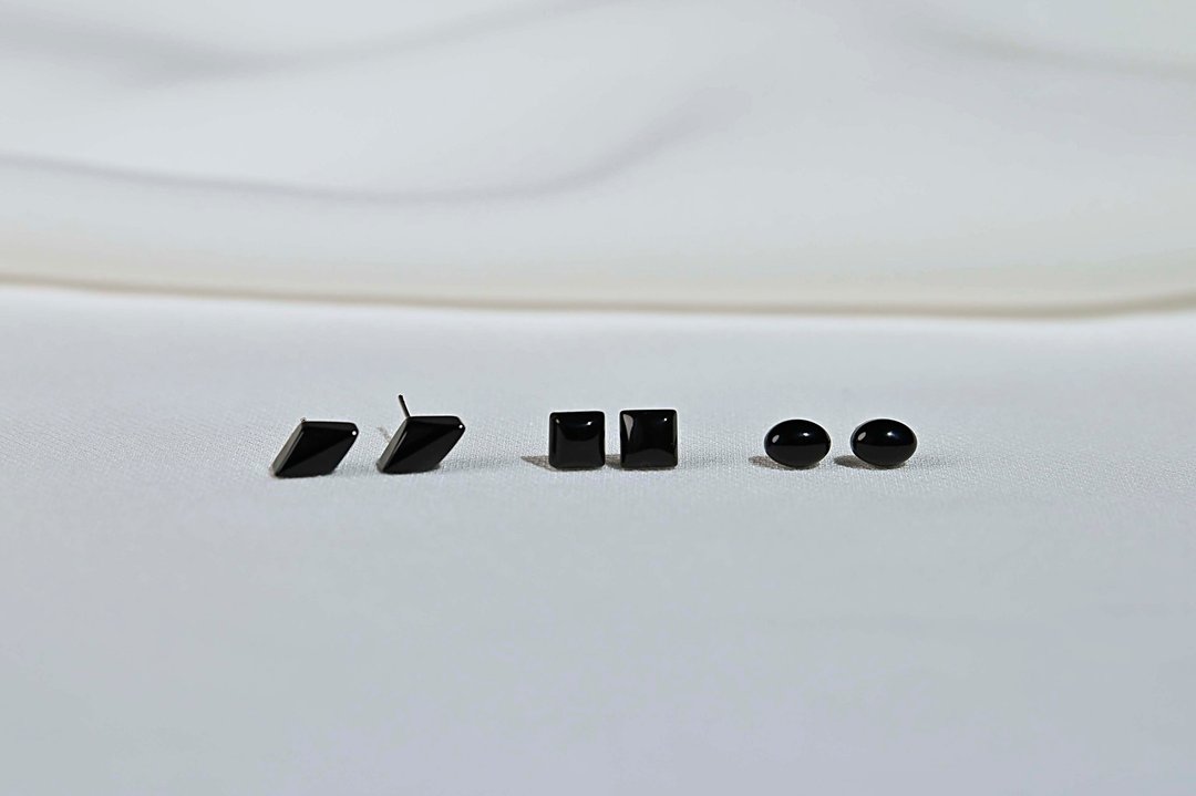 6入耳环 / 黑玛瑙 / 耳钉 老件 / JIEGEM   姊的珠宝 - 耳环/耳夹 - 宝石 黑色