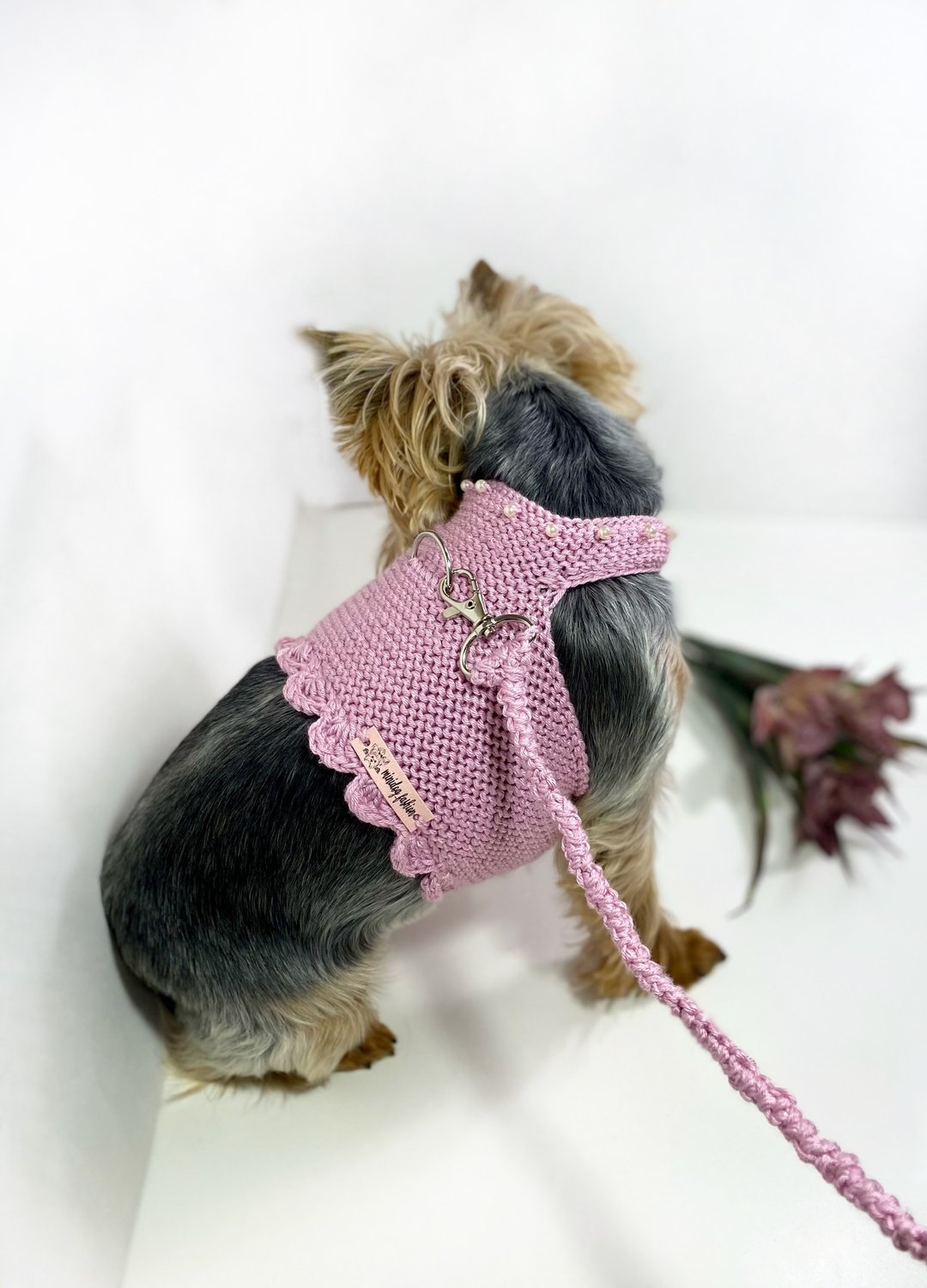 Dog harness and leash Set- Maltese harness - yorkie harness / Cute dog clothes - 衣/帽 - 棉．麻 粉红色
