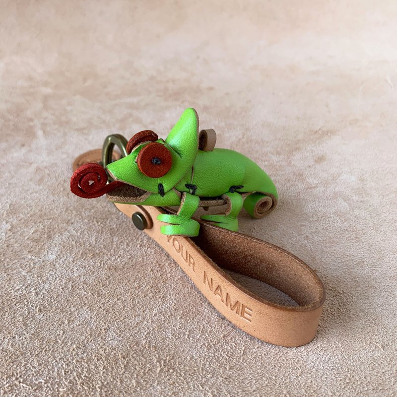 动物森林-变色龙-真皮植鞣 皮革钥匙圈 吊饰  动物造型 - 钥匙链/钥匙包 - 真皮 绿色