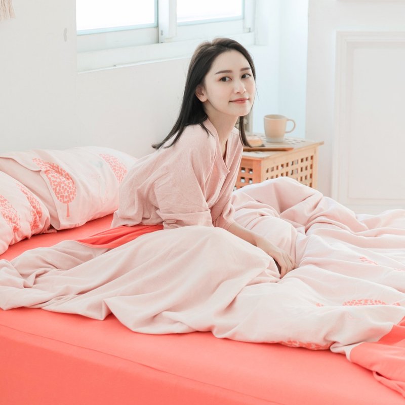 (双人加大)UMORFIL胶原蛋白针织寝具组-珊瑚橘∣四件组 - 寝具 - 棉．麻 红色