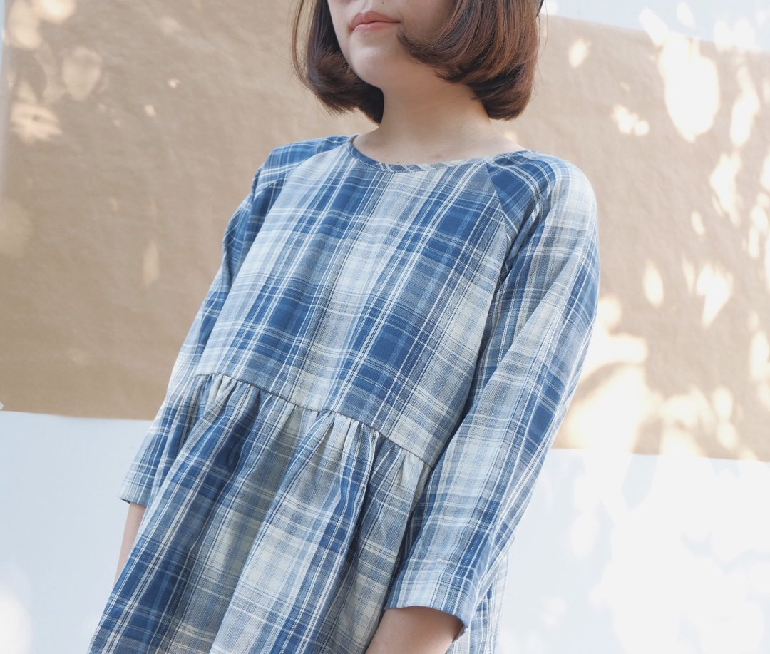 Helen Top : Blue Tartan  - 女装上衣 - 棉．麻 蓝色