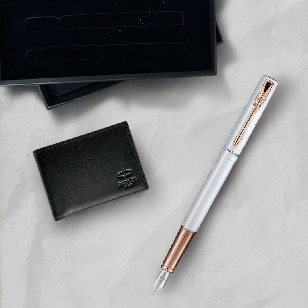 Parker 派克 威雅XL月光白金夹钢笔(限定版) 牛皮短夹礼盒 - 钢笔 - 其他金属 白色