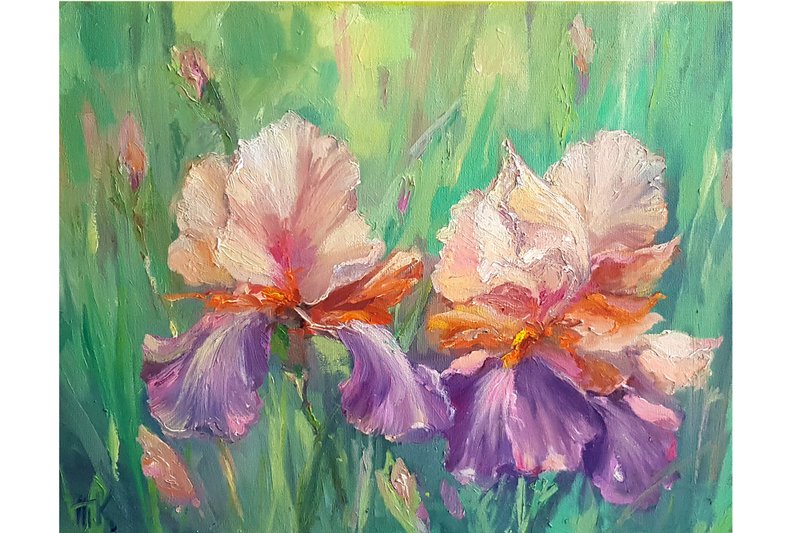 鳶尾花繪畫 原創藝術 花卉油畫 花卉帆布藝術品 花卉畫 手繪 客廳 - 海报/装饰画/版画 - 其他材质 多色