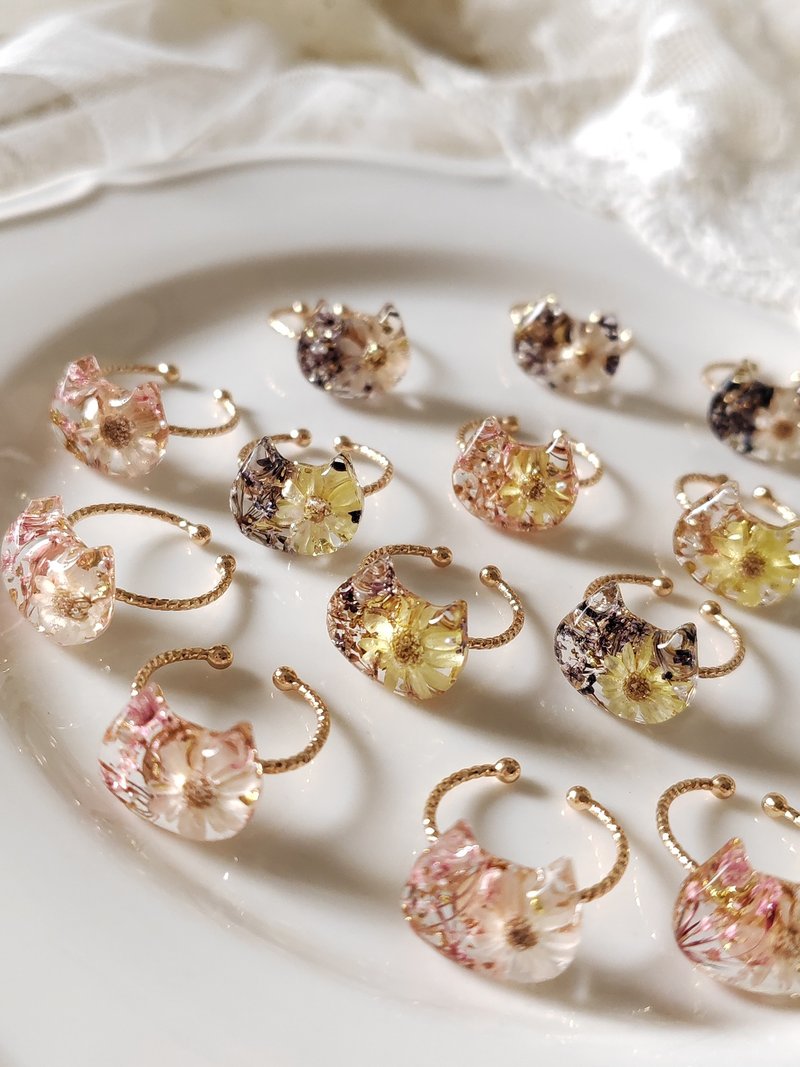 知美Mitanmut 小花猫 原创仙气温柔手作真花可爱日系森系开口戒 - 戒指 - 植物．花 多色