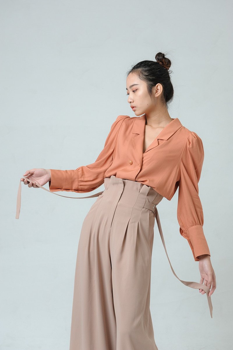 LANZONA 复古西装领双排扣外放式衬衫 - 1A05 - 女装衬衫 - 其他人造纤维 粉红色