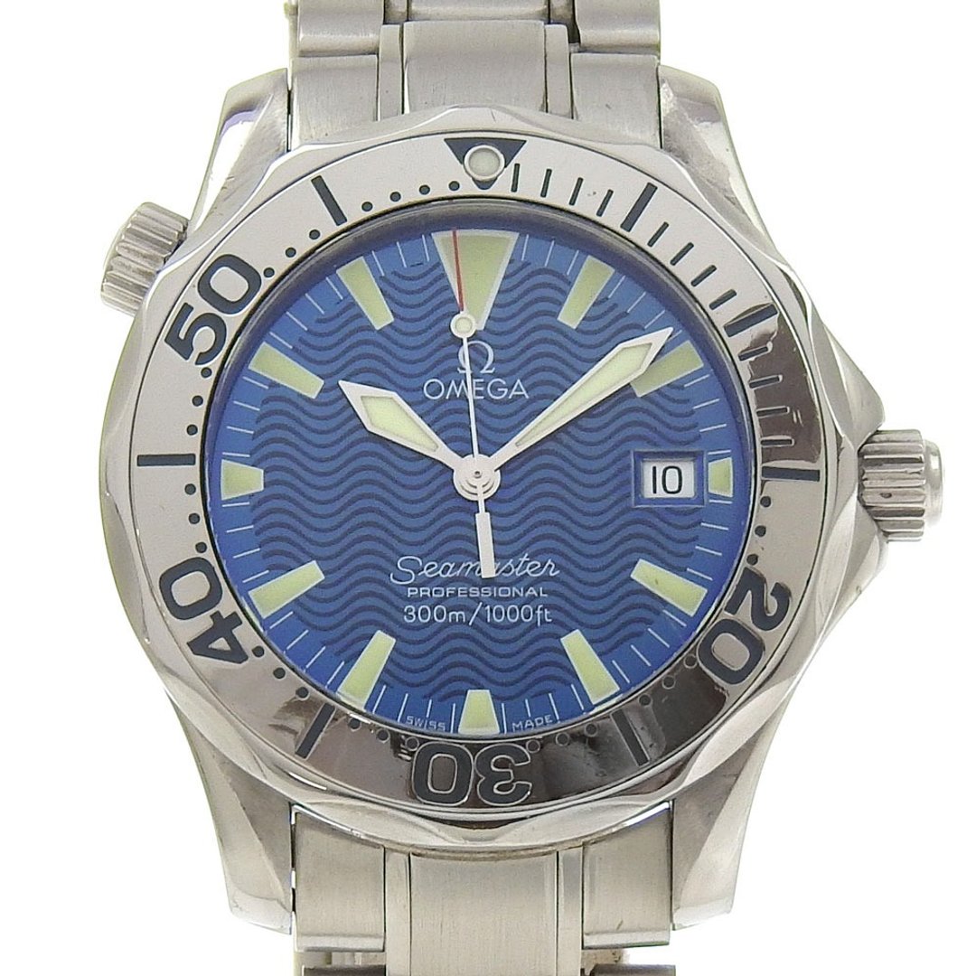 【日本直送】欧米茄 OMEGA 海马表款 专业300米潜水表 cal.1538 2263.8 不锈钢 石英机芯 指针式显示 蓝色表盘【二手】 - 女表 - 不锈钢 银色