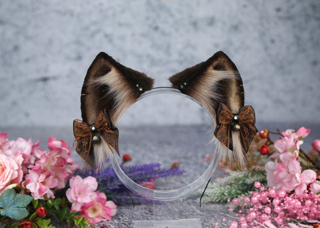 Brown Cat Ears Faux Fur Cat Ears Headband - 发饰 - 其他人造纤维 咖啡色
