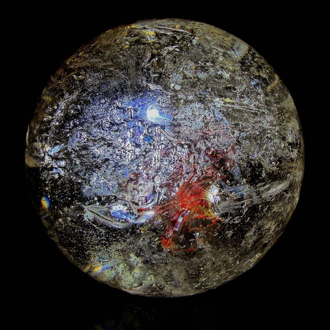 B05 彩虹光红针幻光 茶水晶球 59.3mm 火凤凰展翼 聚财转运 收藏 - 摆饰 - 水晶 多色