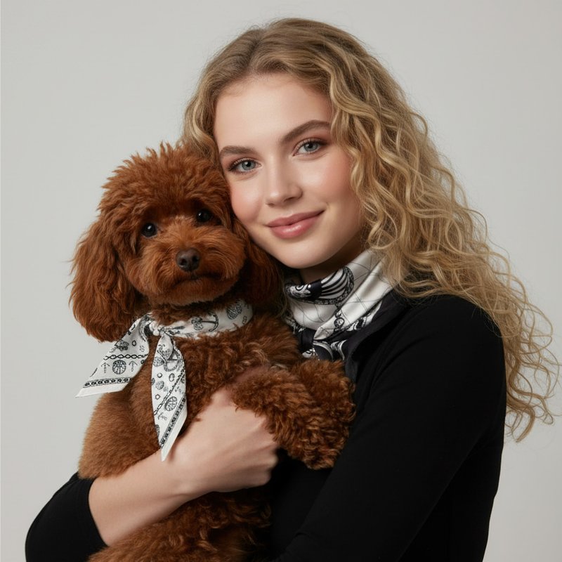 宠主与宠物网红组合狗狗及主人同款造型狗狗围巾左岸花园丝巾套装 - 衣/帽 - 聚酯纤维 黑色