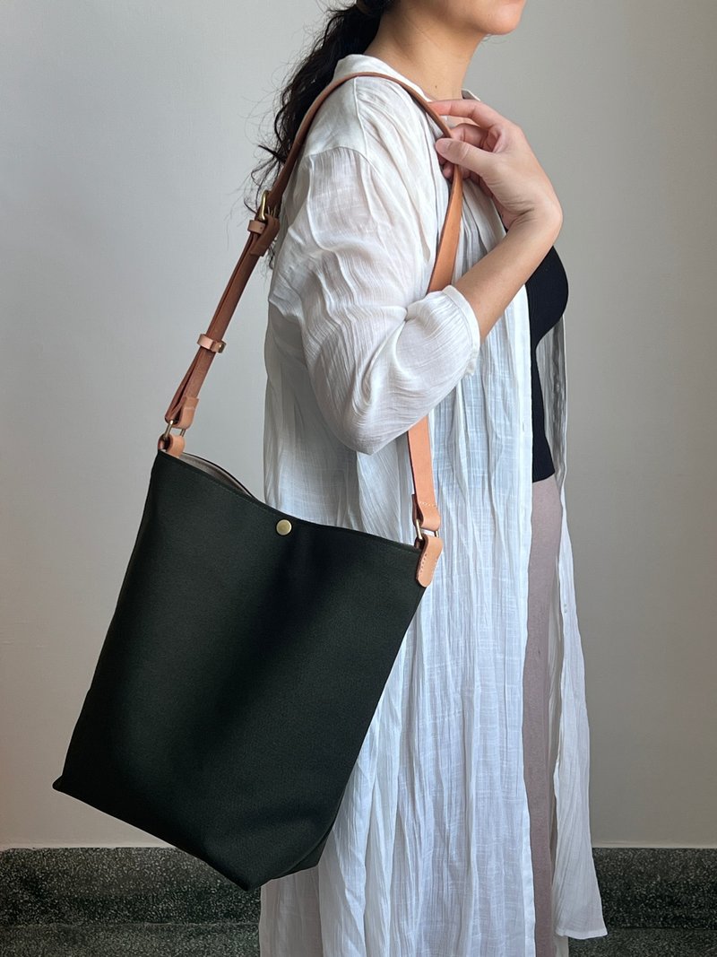 直托特・墨绿 - 侧背包/斜挎包 - 棉．麻 绿色