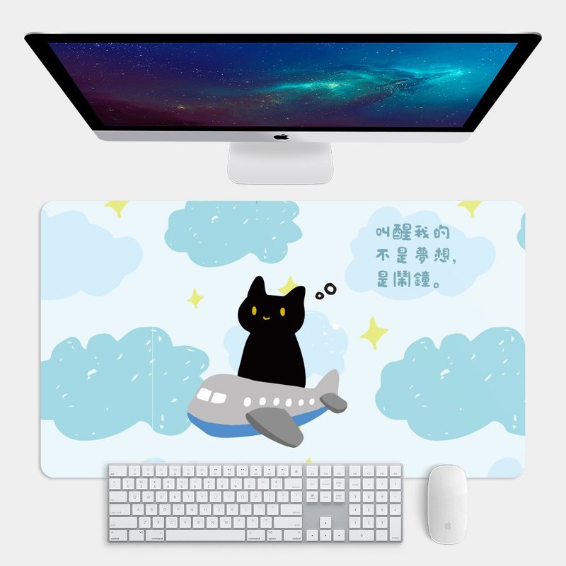【可定制化文字】黑猫坐飞机 大尺寸 鼠标垫 餐垫 办公桌垫 PU082 - 鼠标垫 - 橡胶 蓝色
