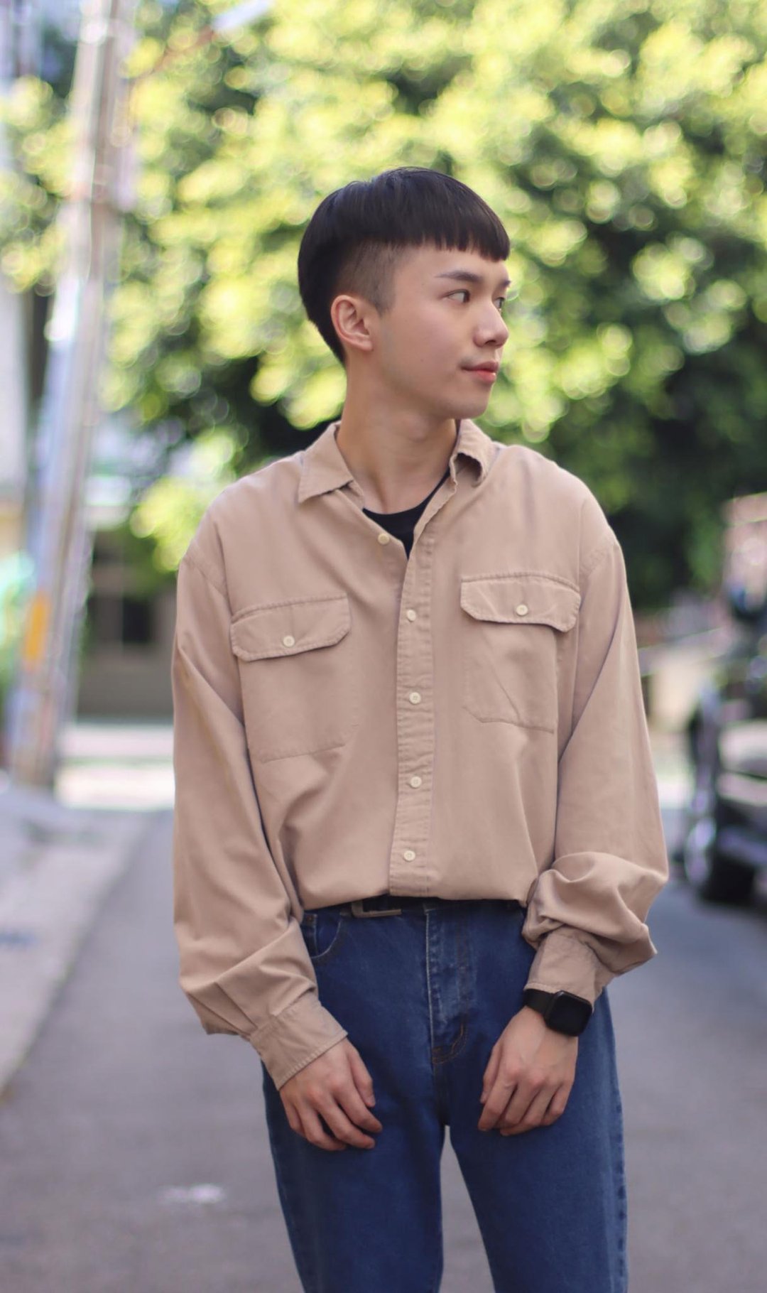 文青少男的肤色衬衫 - 男装衬衫 - 棉．麻 卡其色