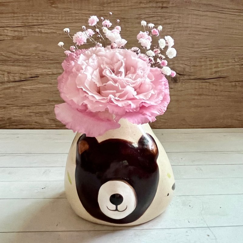 A Lu 萌熊陶花器/摆饰/礼物/手作手绘 原创仅此一件 - 花瓶/陶器 - 陶 多色