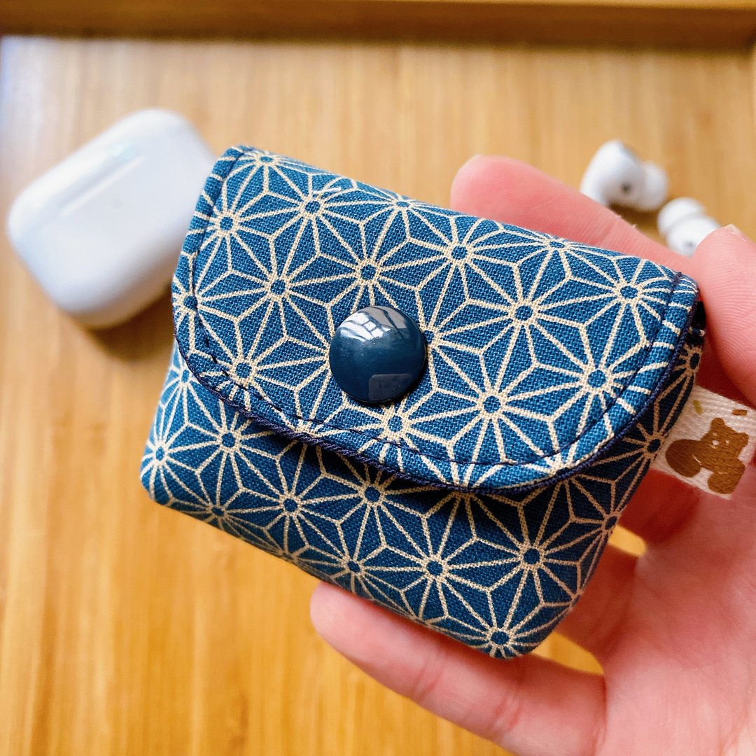 Airpods Case Airpods Pro 耳机套 耳机保护套 蓝色麻叶纹款 - 耳机收纳 - 棉 