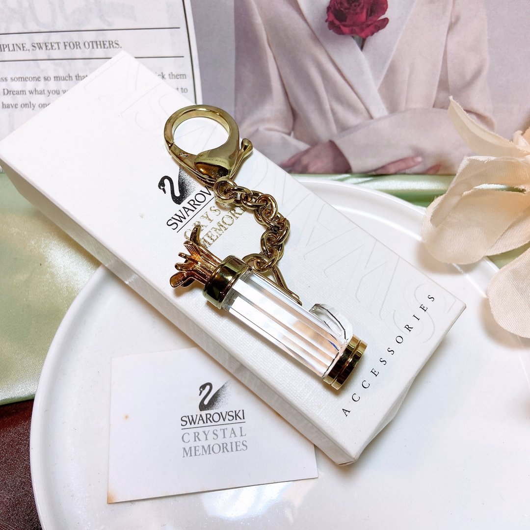 【西洋古董饰品】Swarovski 精品水晶切割高尔夫球杆 钥匙圈 - 钥匙链/钥匙包 - 贵金属 金色