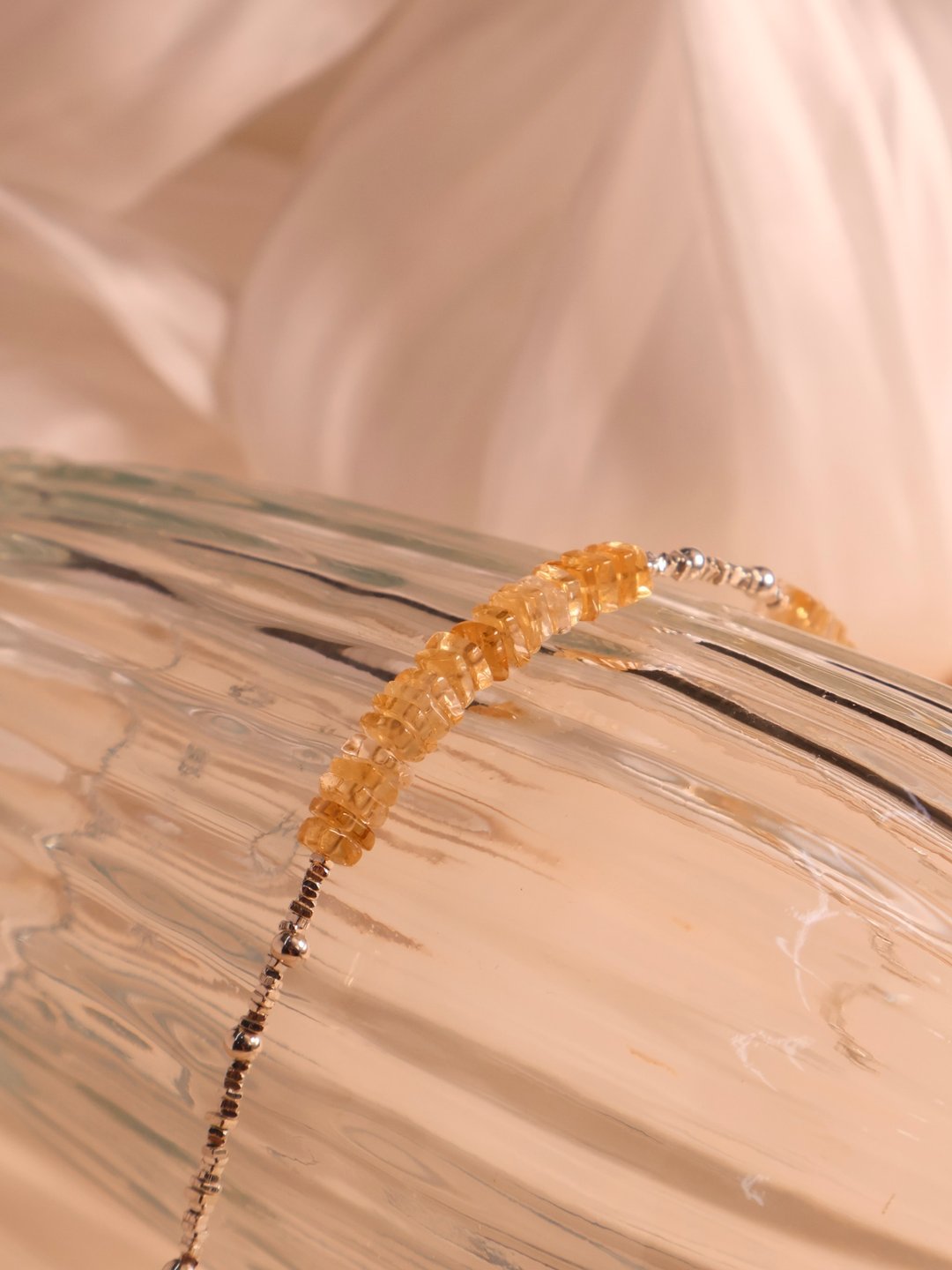 芒里偷闲。黄水晶方片 Citrine S925纯银 时髦水晶手链 - 手链/手环 - 玉石 黄色