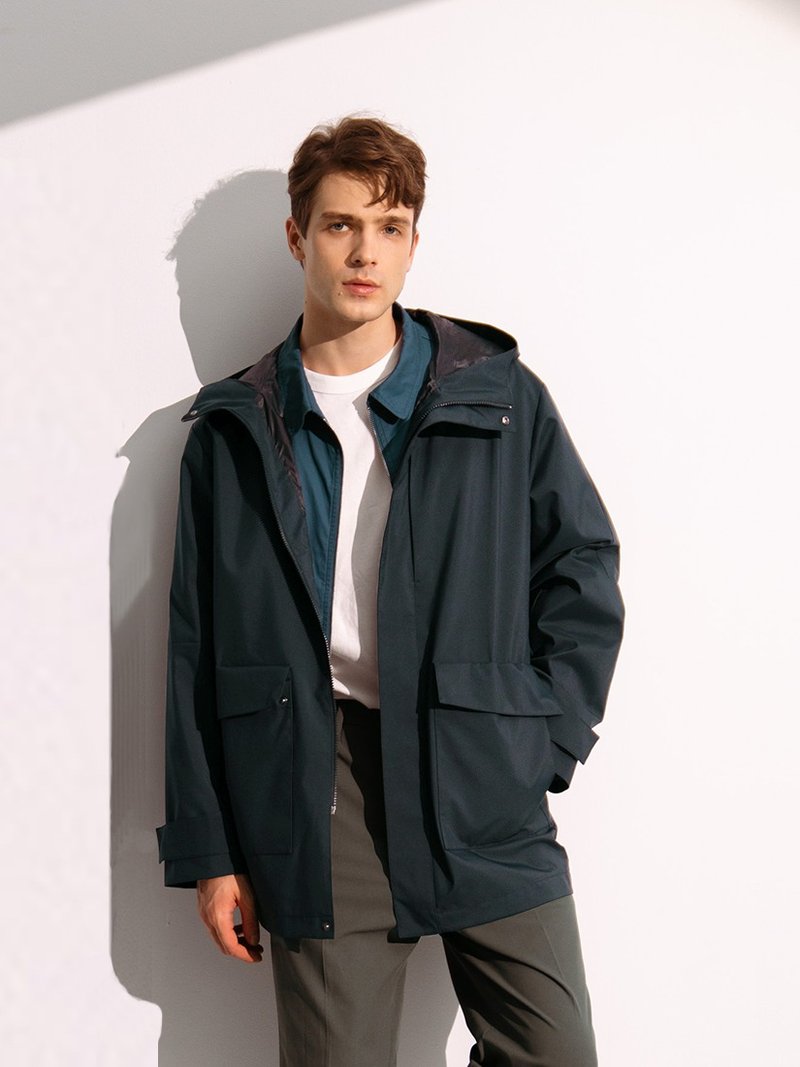 环保男性防水透湿轻机能率性风衣 (2色) - 男装外套 - 防水材质 黑色