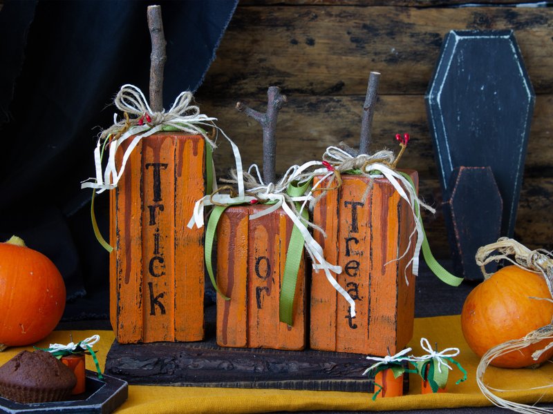 环保自然的万圣节家居装饰.  秋季礼物. 秋季套装木南瓜 - 其他 - 木头 橘色