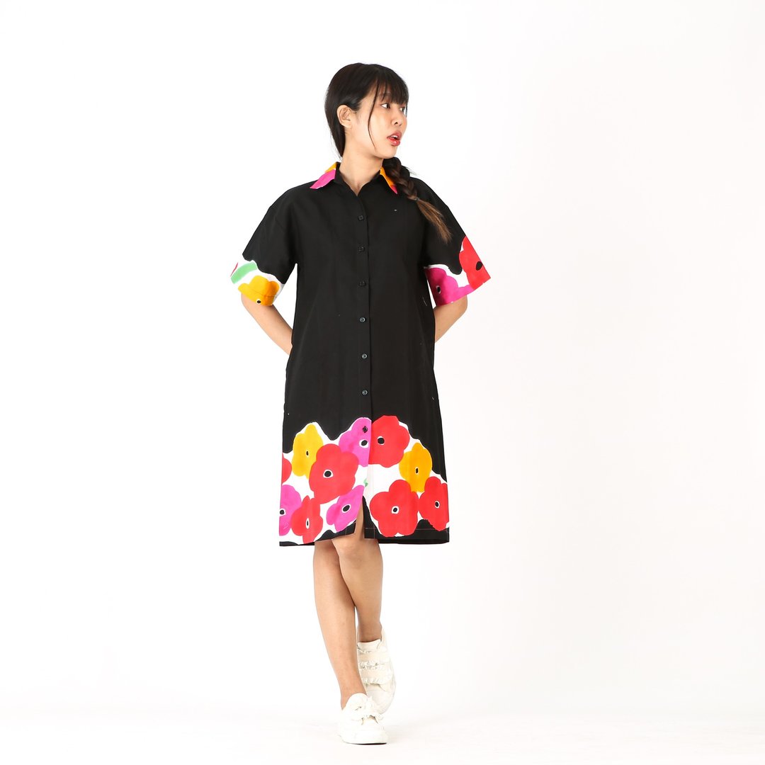 Dress Shirt Cotton Rayon Hand Paint - 洋装/连衣裙 - 棉．麻 黑色