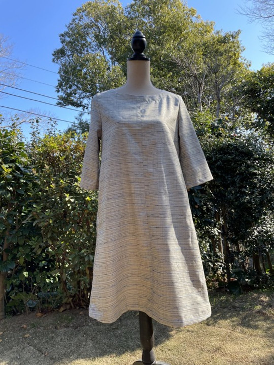 Tsumugi Kimono Remake Tunic Dress - 洋装/连衣裙 - 丝．绢 黄色