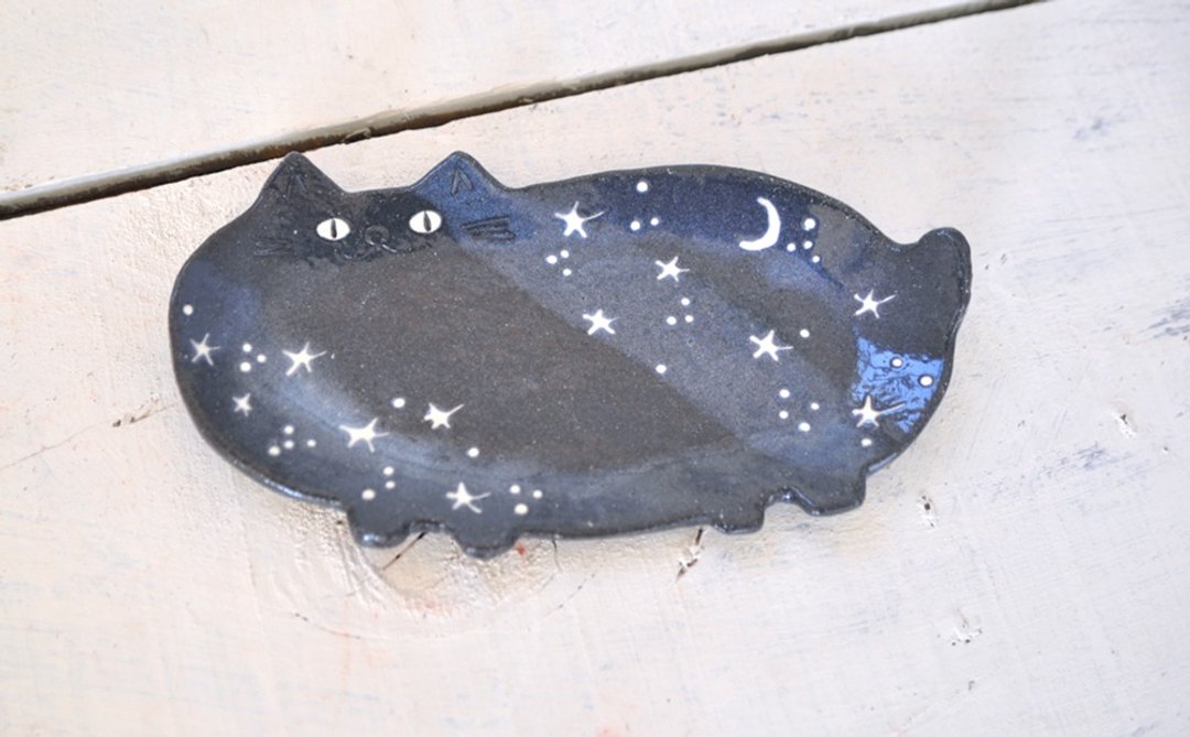 Cat long dish (thick) STAR's - 盘子/餐盘/盘架 - 陶 蓝色