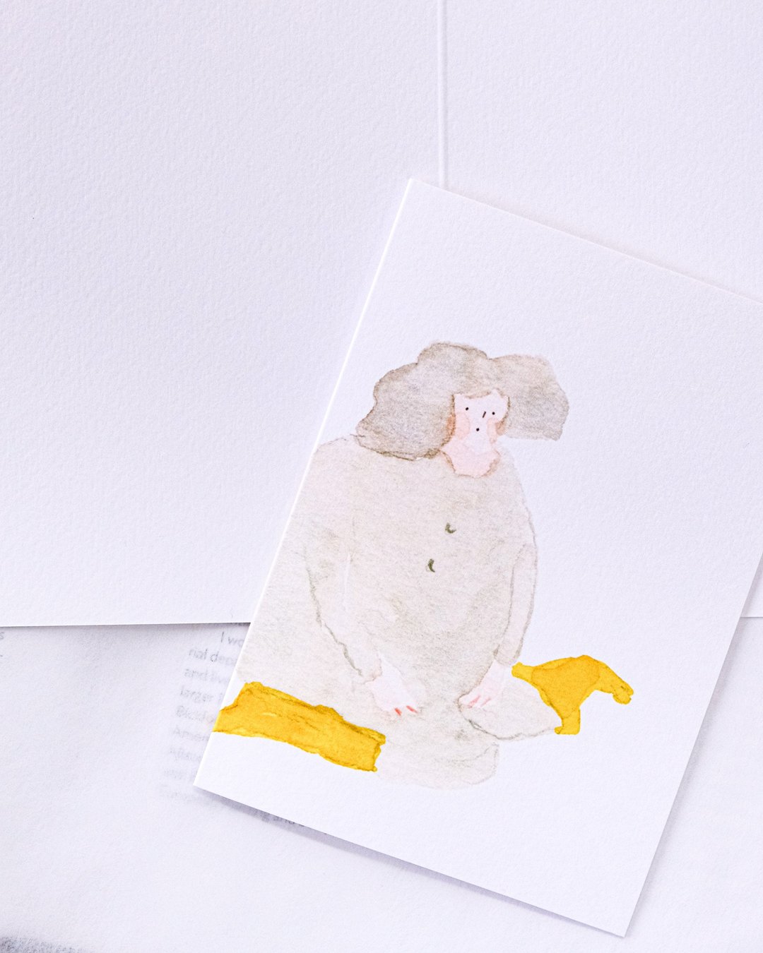 心意卡 - 安坐 (纯插画) | 多用途卡 | 水彩女孩插画 | dodolulu - 卡片/明信片 - 纸 白色