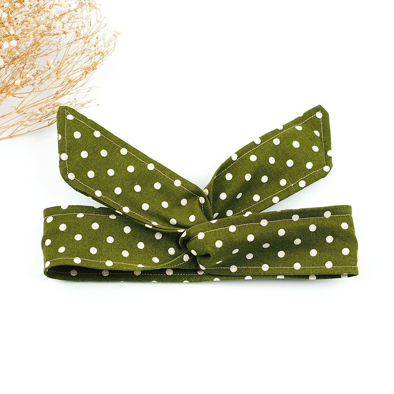 小牛村 Calf Village 手工发饰 铝线发带 多元造型 领巾 头带 日系点点 百搭 {白玉抹茶} 【A-25】 - 发饰 - 棉．麻 绿色