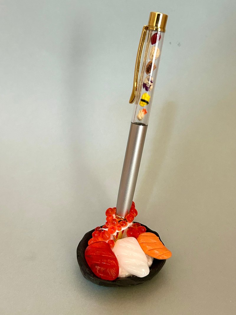 寿司与天妇罗原子笔和海鲜碗装饰品，可兼作笔筒 - 贴纸 - 粘土 银色